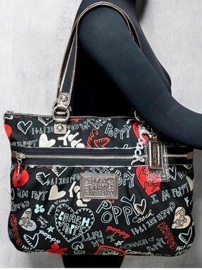 Coach Black Multicolor Poppy Signature Shoulder Bag
